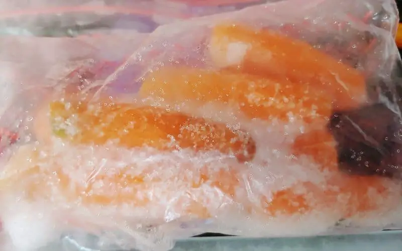 Frozen carrots in a ziploc bag
