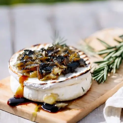 Grilled camembert with caramelized onions