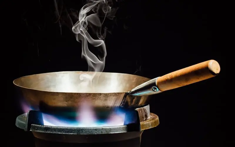Oil smoking in a pan